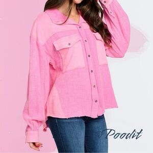 FANTASTIC FAWN oversized washed out pink button up top S M L